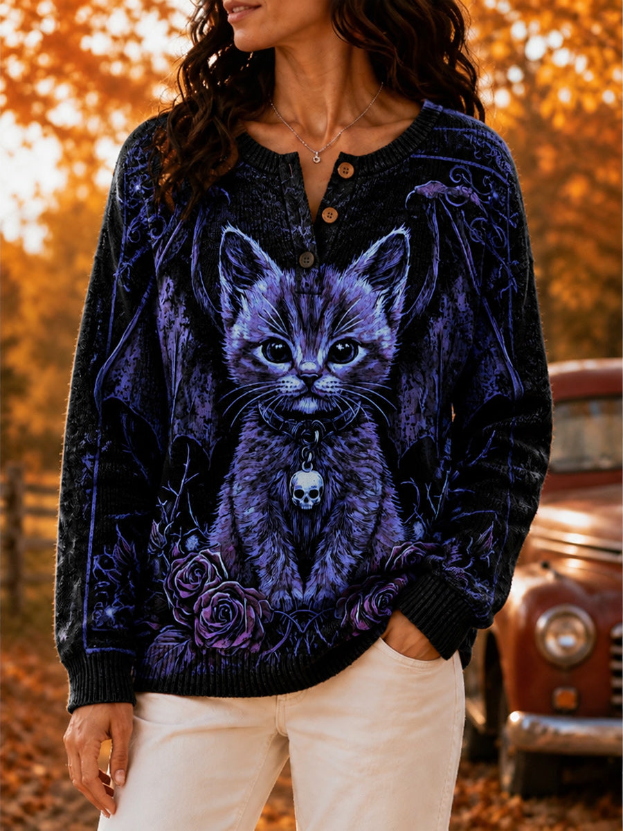 Women's Retro Autumn Art Print Knit Sweater